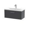 Hudson Reed Juno Wall Hung 1-Drawer Vanity and Mid-Edge 1 Tap Hole Basin, Spacious Sink Vanity Unit, Graphite Grey Woodgrain,...