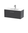 Hudson Reed Juno Wall Hung 1-Drawer Vanity and Minimalist 1 Tap Hole Basin, Spacious Sink Vanity Unit, Graphite Grey Woodgrai...