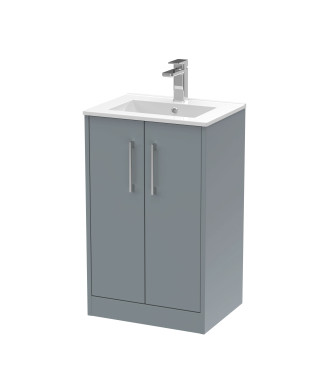 Hudson Reed Juno Floor Standing 2-Door Vanity & Minimalist 1 Tap Hole Basin, Timeless Sink Vanity Unit, Coastal Grey, 500mm