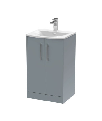 Hudson Reed Juno Floor Standing 2-Door Vanity & Curved 1 Tap Hole Basin, Timeless Sink Vanity Unit, Coastal Grey, 500mm