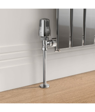 iBathUK Essence Straight Round Inc Lockshield Thermostatic Radiator Valve, Anti-Scald Design, Wall or Floor Mounted, Matt Whi...