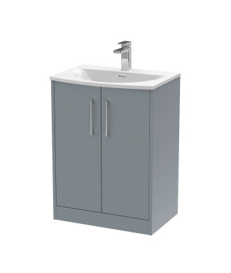 Hudson Reed Juno Floor Standing 2-Door Vanity & Curved 1 Tap Hole Basin, Timeless Sink Vanity Unit, Coastal Grey, 600mm