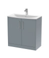 Hudson Reed Juno Floor Standing 2-Door Vanity & Curved 1 Tap Hole Basin, Timeless Sink Vanity Unit, Coastal Grey, 800mm