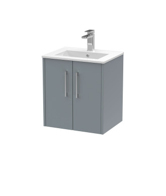 Hudson Reed Juno Wall Hung 2-Door Vanity & Minimalist 1 Tap Hole Basin, Timeless Sink Vanity Unit, Coastal Grey, 500mm