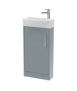 Hudson Reed Juno Compact Floor Standing Single Door Unit and 1 Tap Hole Basin, Left Hand Cloakroom Sink Vanity Unit, Coastal ...