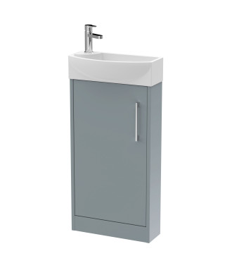 Hudson Reed Juno Compact Floor Standing Single Door Unit and 1 Tap Hole Basin, Right Hand Cloakroom Sink Vanity Unit, Coastal...