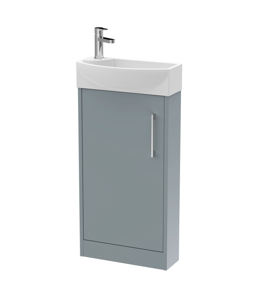 Hudson Reed Juno Compact Floor Standing Single Door Unit and 1 Tap Hole Basin, Right Hand Cloakroom Sink Vanity Unit, Coastal...