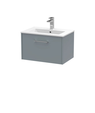 Hudson Reed Juno Wall Hung 1-Drawer Vanity and Minimalist 1 Tap Hole Basin, Timeless Sink Vanity Unit, Coastal Grey, 600mm