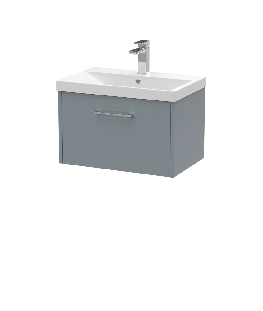 Hudson Reed Juno Wall Hung 1-Drawer Vanity and Thin-Edge 1 Tap Hole Basin, Timeless Sink Vanity Unit, Coastal Grey, 600mm