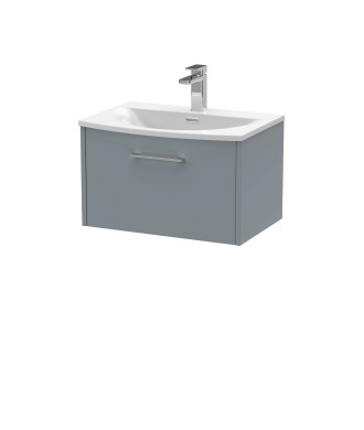 Hudson Reed Juno Wall Hung 1-Drawer Vanity and Curved 1 Tap Hole Basin, Timeless Sink Vanity Unit, Coastal Grey, 600mm