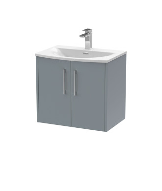 Hudson Reed Juno Wall Hung 2-Door Vanity and Curved 1 Tap Hole Basin, Timeless Sink Vanity Unit, Coastal Grey, 600mm
