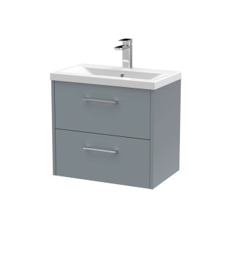 Hudson Reed Juno Wall Hung 2-Drawer Vanity and Mid-Edge 1 Tap Hole Basin, Timeless Sink Vanity Unit, Coastal Grey, 600mm