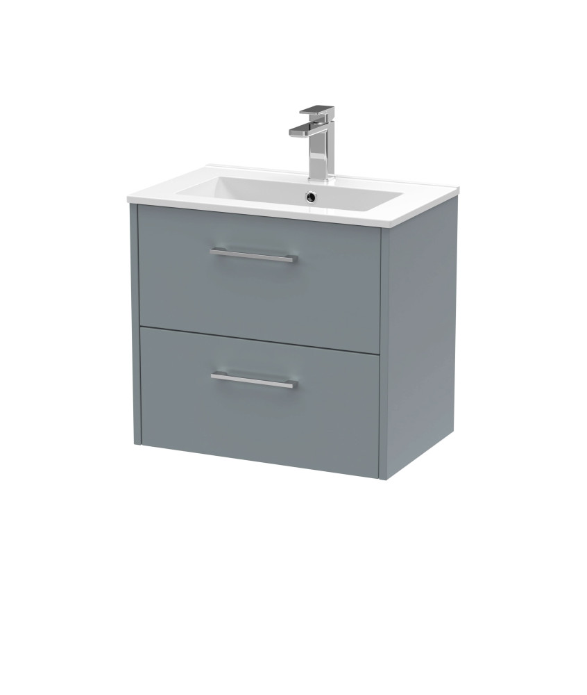 Hudson Reed Juno Wall Hung 2-Drawer Vanity and Minimalist 1 Tap Hole Basin, Timeless Sink Vanity Unit, Coastal Grey, 600mm
