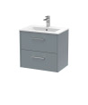 Hudson Reed Juno Wall Hung 2-Drawer Vanity and Minimalist 1 Tap Hole Basin, Timeless Sink Vanity Unit, Coastal Grey, 600mm
