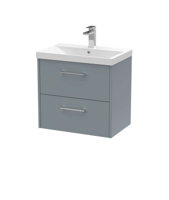 Hudson Reed Juno Wall Hung 2-Drawer Vanity and Thin-Edge 1 Tap Hole Basin, Timeless Sink Vanity Unit, Coastal Grey, 600mm
