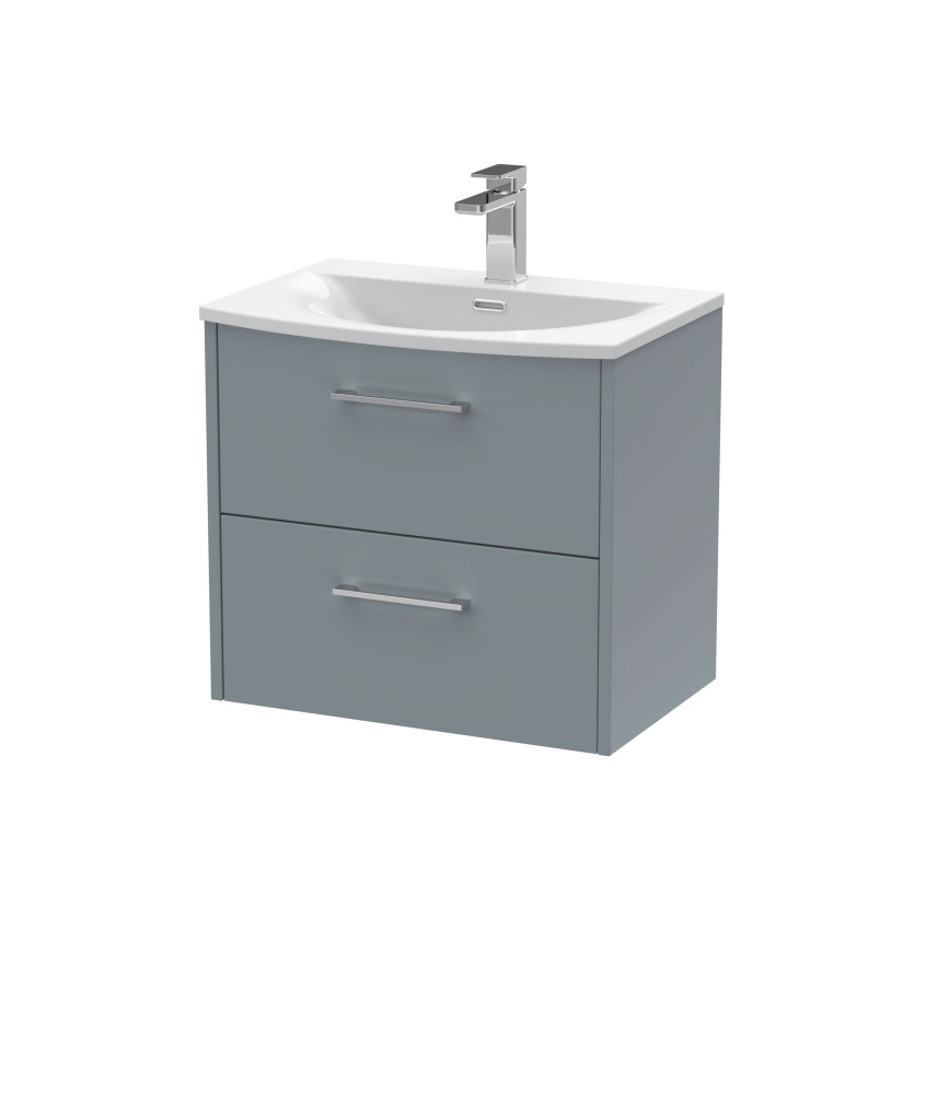Hudson Reed Juno Wall Hung 2-Drawer Vanity and Curved 1 Tap Hole Basin, Timeless Sink Vanity Unit, Coastal Grey, 600mm