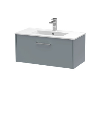 Hudson Reed Juno Wall Hung 1-Drawer Vanity and Minimalist 1 Tap Hole Basin, Timeless Sink Vanity Unit, Coastal Grey, 800mm