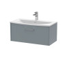 Hudson Reed Juno Wall Hung 1-Drawer Vanity and Curved 1 Tap Hole Basin, Timeless Sink Vanity Unit, Coastal Grey, 800mm
