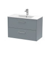 Hudson Reed Juno Wall Hung 2-Drawer Vanity and Minimalist 1 Tap Hole Basin, Timeless Sink Vanity Unit, Coastal Grey, 800mm