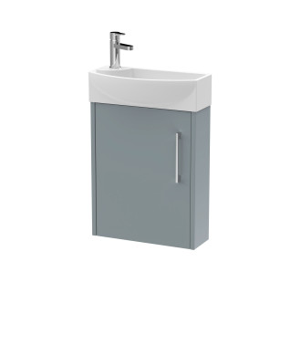 Hudson Reed Juno Compact Wall Hung Single Door Unit and 1 Tap Hole Basin, Right Hand Cloakroom Sink Vanity Unit, Coastal Grey...