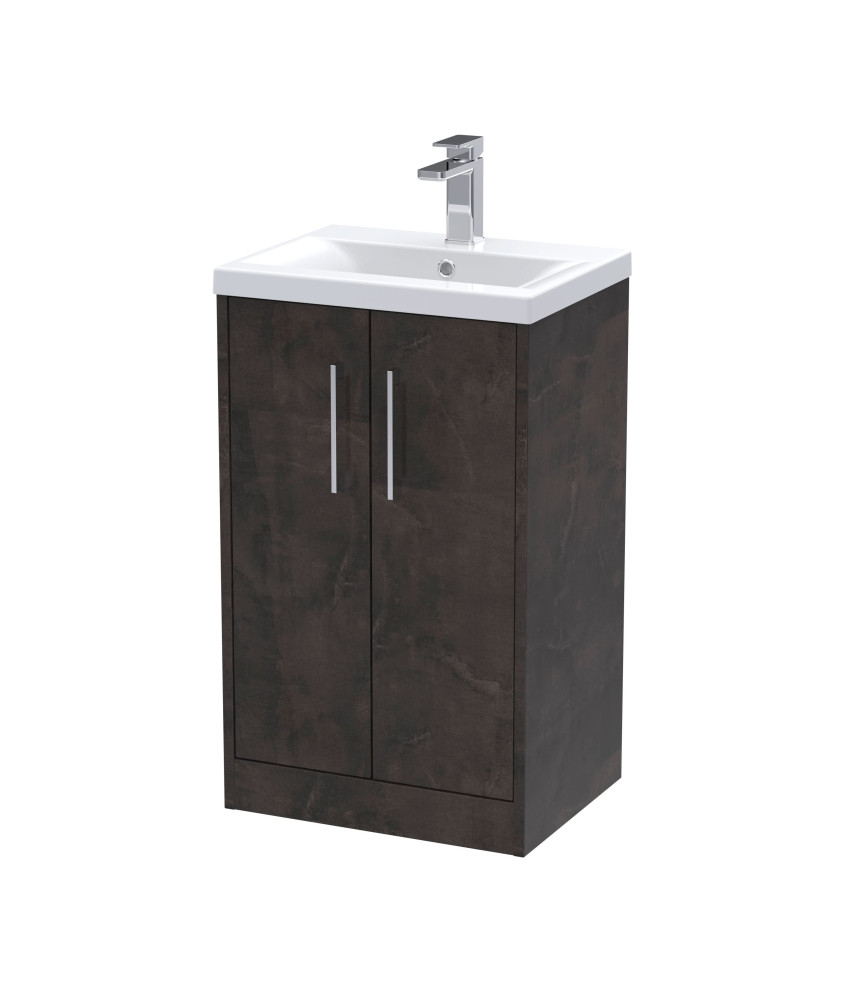 Hudson Reed Juno Floor Standing 2-Door Vanity & Mid-Edge 1 Tap Hole Basin, Refined Sink Vanity Unit, Metallic Slate, 500mm