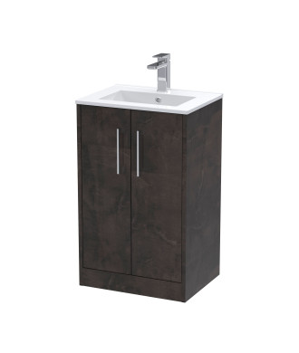 Hudson Reed Juno Floor Standing 2-Door Vanity & Minimalist 1 Tap Hole Basin, Refined Sink Vanity Unit, Metallic Slate, 500mm