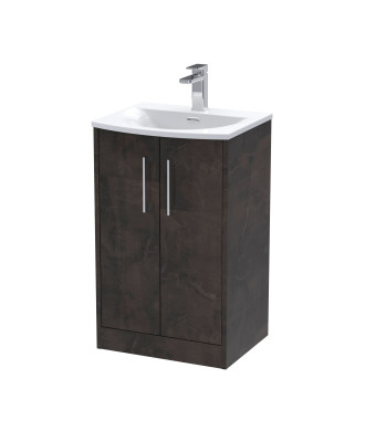 Hudson Reed Juno Floor Standing 2-Door Vanity & Curved 1 Tap Hole Basin, Refined Sink Vanity Unit, Metallic Slate, 500mm