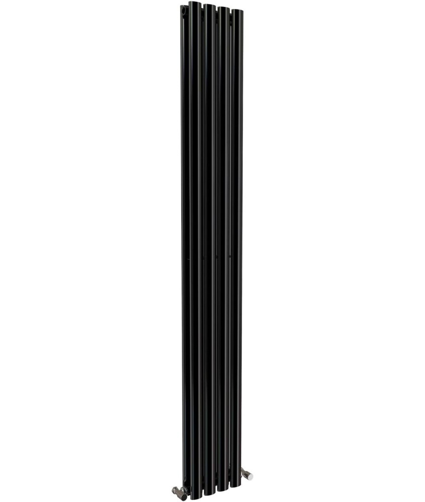 iBathUK Strata Vertical Column Radiator, Black Oval Double Panel Designer Radiator for Modern Heating, 1800 x 240 mm