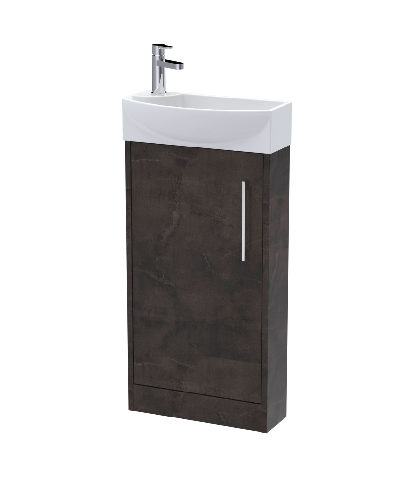 Hudson Reed Juno Compact Floor Standing Single Door Unit and 1 Tap Hole Basin, Right Hand Cloakroom Sink Vanity Unit, Metalli...