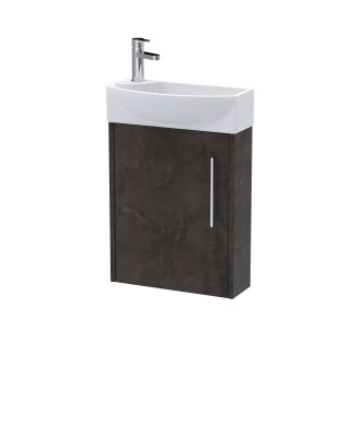 Hudson Reed Juno Compact Wall Hung Single Door Unit and 1 Tap Hole Basin, Right Hand Cloakroom Sink Vanity Unit, Metallic Sla...