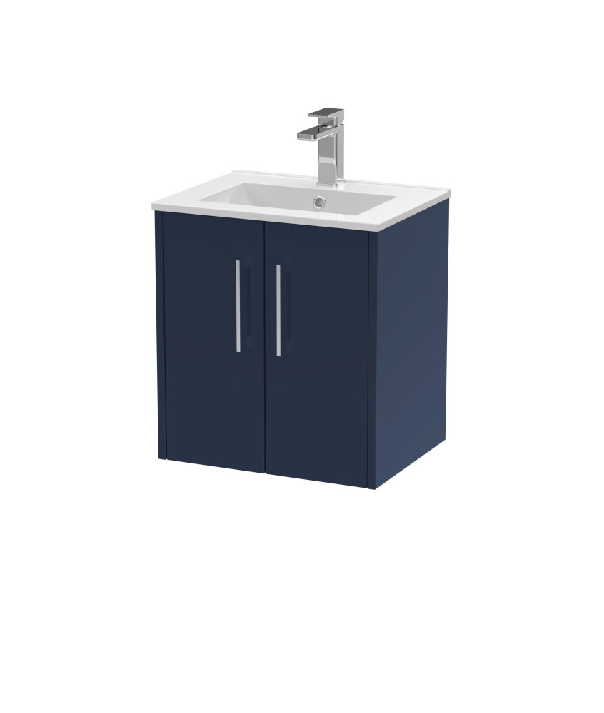 Hudson Reed Juno Wall Hung Vanity Unit with White Basin, 2-Door Modern Sink Cabinet, Compact Bathroom Vanity Unit in Bathroom...