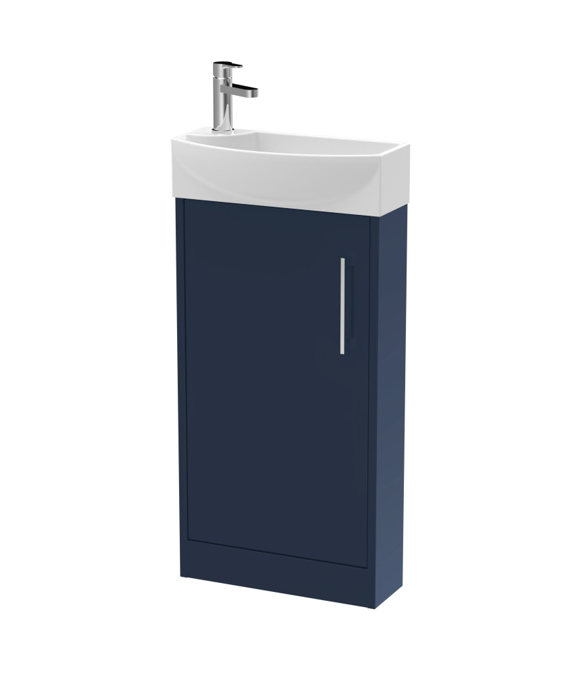 Hudson Reed Juno Compact Floor Standing Vanity Unit with Right Hand White Basin, Slimline Sink Vanity Unit with Soft Close Do...