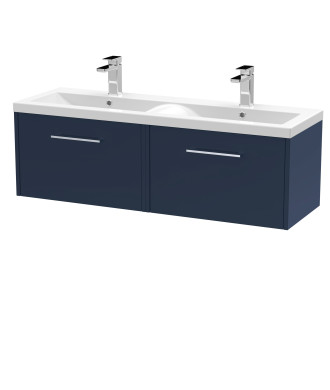 Hudson Reed Juno Wall Hung Vanity Unit with Double White Basin, Modern Sink Vanity Unit with 2 Soft Close Drawers, Bathroom V...
