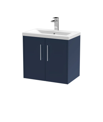 Hudson Reed Juno Wall Hung Vanity Unit with Basin with Pre-Drilled Tap Hole, Durable 2 Soft Close Doors Modern Bathroom Vanit...