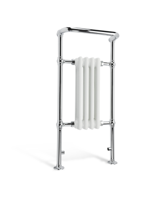iBathUK Ascot Vertical Traditional Floor and Wall Mounted Heated Towel Rail Radiator, High Performance Hydronic Chrome and Wh...