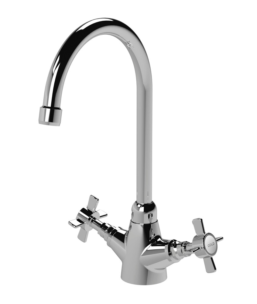 Nui Traditional Mono Sink Mixer Kitchen Taps Platted With Chrome, Deck Mounted Double Crosshead Lever Brass Kitchen Taps, Swi...
