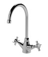 Nui Traditional Mono Sink Mixer Kitchen Taps Platted With Chrome, Deck Mounted Double Crosshead Lever Brass Kitchen Taps, Swi...