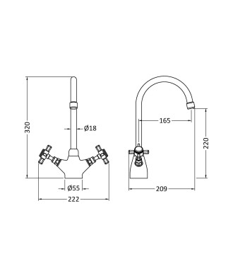 Nui Traditional Mono Sink Mixer Kitchen Taps Platted With Brushed Nickel, Deck Mounted Double Crosshead Lever Brass Kitchen T...