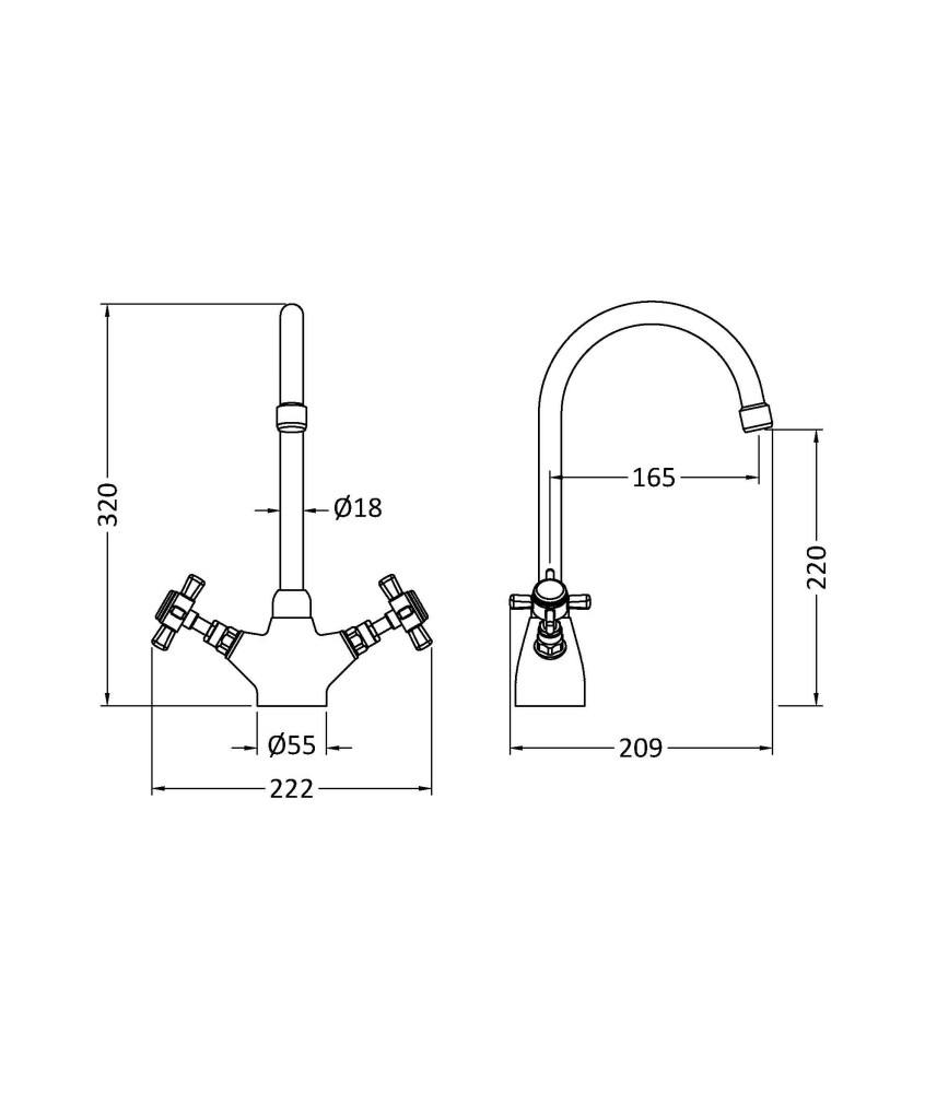 Nui Traditional Mono Sink Mixer Kitchen Taps Platted With Brushed Nickel, Deck Mounted Double Crosshead Lever Brass Kitchen T...