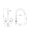 Nuie Cruciform Sink Mixer Kitchen Taps Brushed Nickel Finished, Deck Mounted Double Lever White Ceramic Kitchen Sink Taps, Sw...