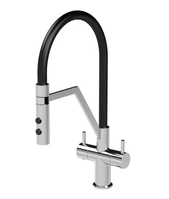 Nuie Ravi Mono Dual Lever Chrome Finished Kitchen Sink Taps With Pop-Up Waste, Deck Mounted Swivel Spout Kitchen Taps, Tradit...