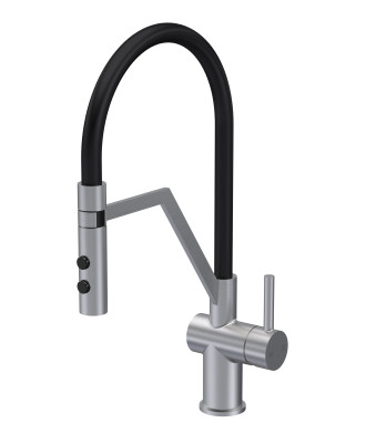Nuie Ravi Mono Single Lever Brushed Nickel Finished Kitchen Sink Taps With Pop-Up Waste, Deck Mounted Swivel Spout Kitchen Ta...