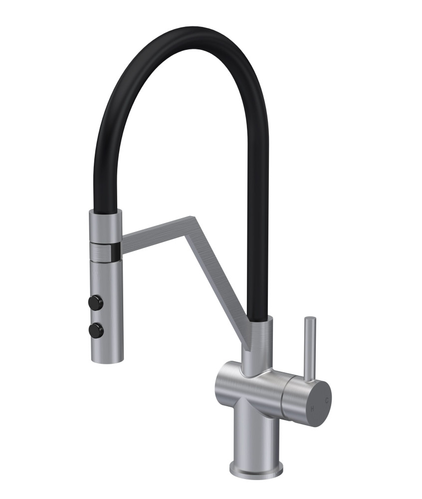 Nuie Ravi Mono Single Lever Brushed Nickel Finished Kitchen Sink Taps With Pop-Up Waste, Deck Mounted Swivel Spout Kitchen Ta...
