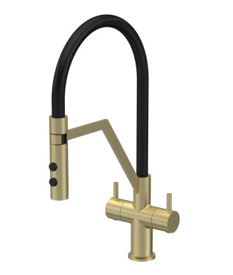 Nuie Ravi Mono Dual Lever Brushed Brass Finished Kitchen Sink Taps With Pop-Up Waste, Deck Mounted Swivel Spout Kitchen Taps,...