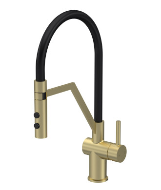 Nuie Ravi Mono Single Lever Brushed Brass Finished Kitchen Sink Taps With Pop-Up Waste, Deck Mounted Swivel Spout Kitchen Tap...