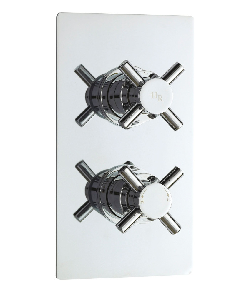 Hudson Reed Tec Crosshead Twin Thermostatic Shower Valve and 2 Crosshead Handles, Best Brass Build Concealed Fit Bathroom Sho...