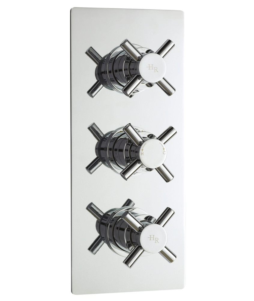 Hudson Reed Tec Crosshead Triple Thermostatic Shower Valve and 3 Crosshead Handles, Best Brass Build Concealed Fit Bathroom S...