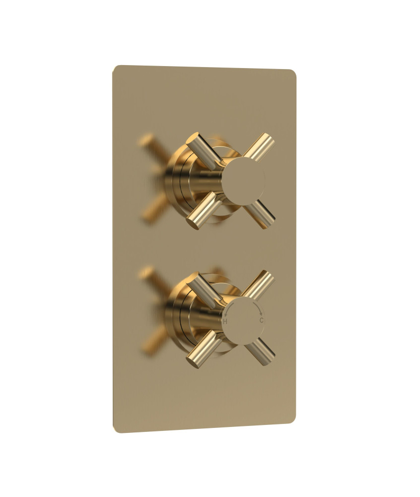 Hudson Reed Tec Crosshead Twin Thermostatic Shower Valve with Diverter and 2 Crosshead Handles, Best Brass Build Concealed Fi...