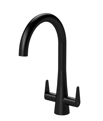 Nuie Sameer Mono Dual Lever Matt Black Finished Kitchen Sink Taps, Deck Mounted Swivel Spout Kitchen Taps with Pop-Up Waste, ...