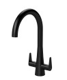 Nuie Sameer Mono Dual Lever Matt Black Finished Kitchen Sink Taps, Deck Mounted Swivel Spout Kitchen Taps with Pop-Up Waste, ...
